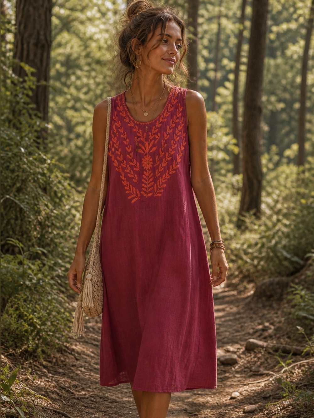 #70 Embroidered Sleeveless Dress - Red and Orange